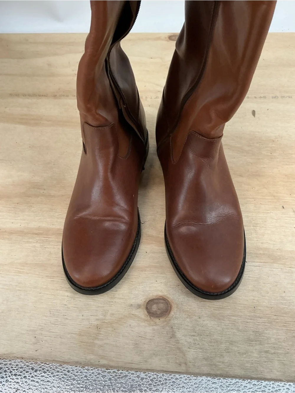 Fab Tall Brown Leather Riding Boots Size 38